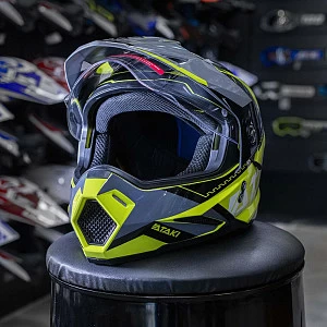 Шлем мотард ATAKI JK802 Valor (кисл желт/сер глянц, L) Шлем мотард ATAKI JK802 Valor (кисл желт/сер глянц, L)