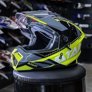 Шлем мотард ATAKI JK802 Valor (кисл желт/сер глянц, L) Шлем мотард ATAKI JK802 Valor (кисл желт/сер глянц, L)