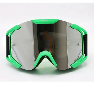 Очки кроссовые ROCKOT RM-378 серебристая линза (зел)